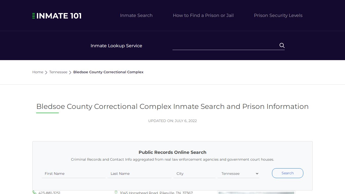 Bledsoe County Correctional Complex Inmate Search ...